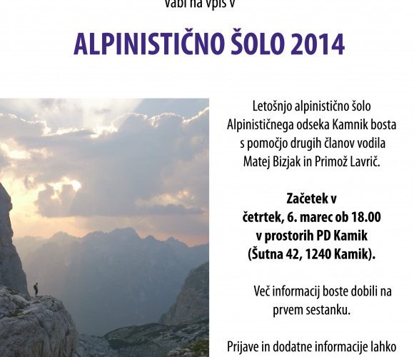 Alpinistična šola 2014 – vabilo